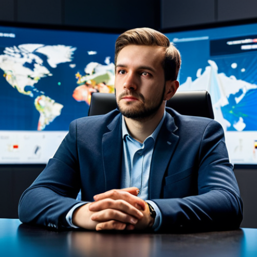 Home 14 A focused professional esports strategist, male or female, mid-shot, dressed in a modest, professional business casual blazer and collared shirt. They are seated at a sleek, minimalist desk within a high-tech strategy room. In the background, a large holographic display projects complex, abstract data visualizations and strategic overlays, subtly hinting at game patterns and deception. The room has ambient, professional lighting. The subject is looking intently at the display, with a contemplative and strategic expression, as if devising a complex bluff or an unexpected maneuver. Their well-formed hands are resting naturally on the desk. Professional photography, high detail, sharp focus, natural pose, perfect anatomy, correct proportions, safe for work, appropriate content, fully clothed, professional dress, family-friendly.