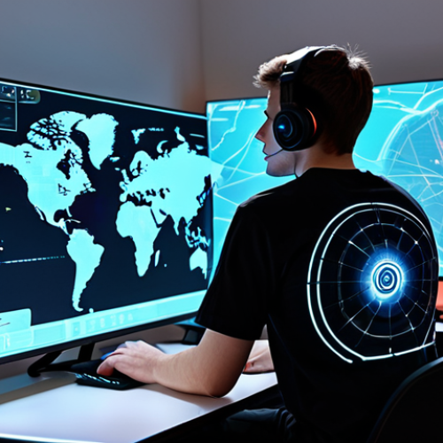 Home 7 A diverse young adult gamer, with an expression of intense focus and enjoyment, sits at a sleek, minimalist gaming desk. The large, glowing monitor in front of them displays a futuristic real-time strategy game interface, featuring abstract tactical maps and unit icons, evoking the spirit of strategic gameplay. The gamer wears a comfortable, modest t-shirt and dark trousers, fully clothed. The room is modern, with soft, ambient lighting creating an immersive atmosphere. Professional photography, high detail, perfect anatomy, correct proportions, natural pose, well-formed hands, proper finger count, natural body proportions, safe for work, appropriate content, family-friendly.