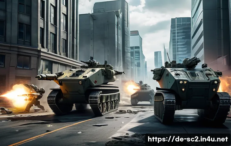 스타크래프트2 신규 유닛 업데이트 - A dynamic battlefield scene showcasing diverse futuristic military units in combat, featuring a high...