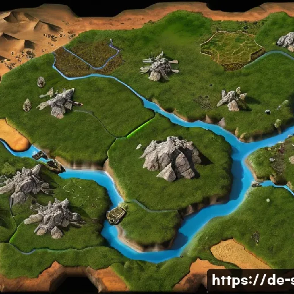 스타크래프트2 신규 맵 리뷰 - A highly detailed StarCraft 2 inspired battlefield map showcasing a diverse terrain layout with open...