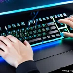 Home 21 스타크래프트2 커스텀 키 세팅 - A detailed close-up of a professional gaming setup focused on a mechanical keyboard with German QWER...