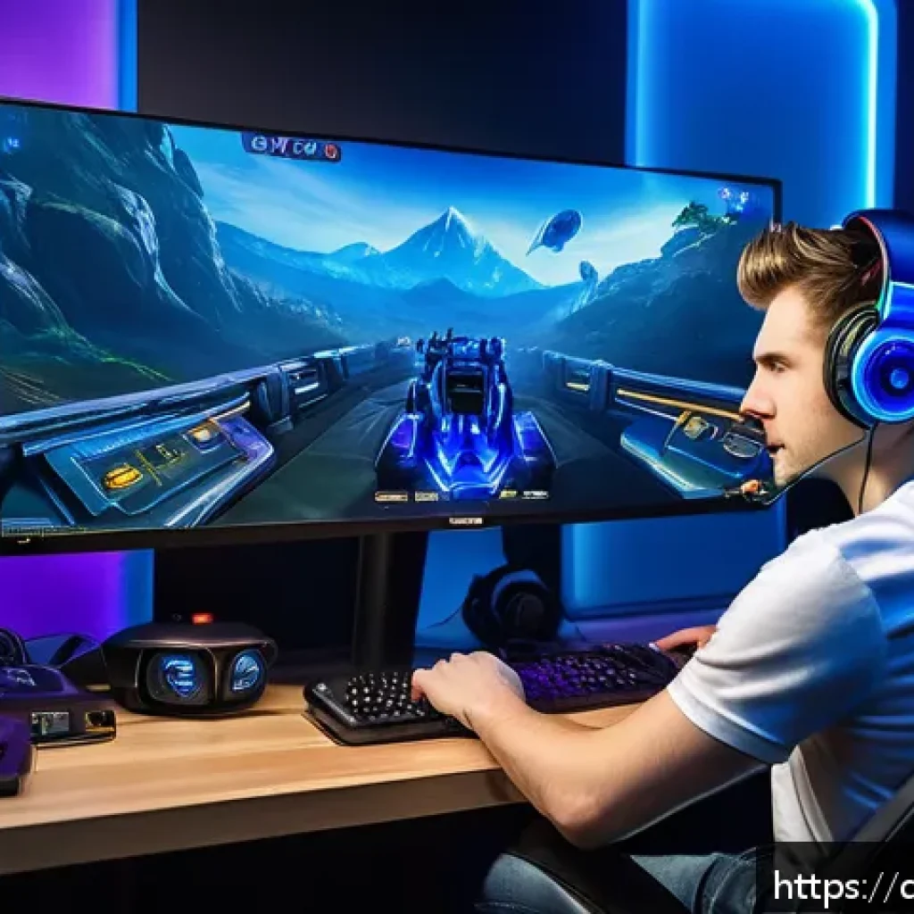 스타크래프트2 트위치 방송 정보 - A dynamic scene of a German StarCraft 2 streamer broadcasting live on Twitch, featuring a young adul...
